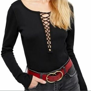 We The Free Black Lace-Up Blouse size S